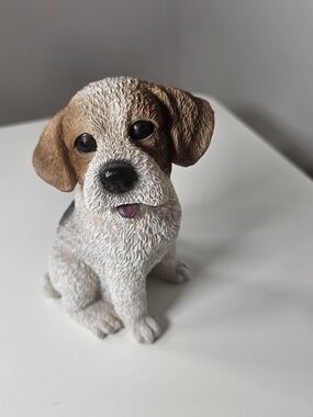 Cute Sitting Puppy Figurine - Brown & White Rescue Dog Statue